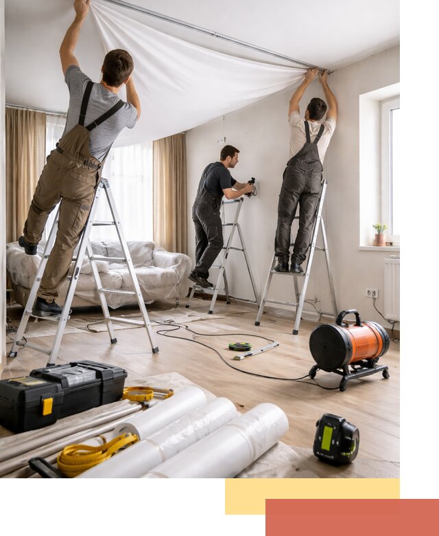 Монтаж натяжного потолка в гостиной в Барабинске