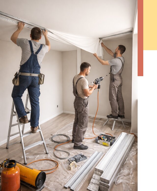 Монтаж натяжного потолка в студии в Барабинске от 5586 руб. — быстро и недорого | ОТДЕЛОЧНИК-Ббн