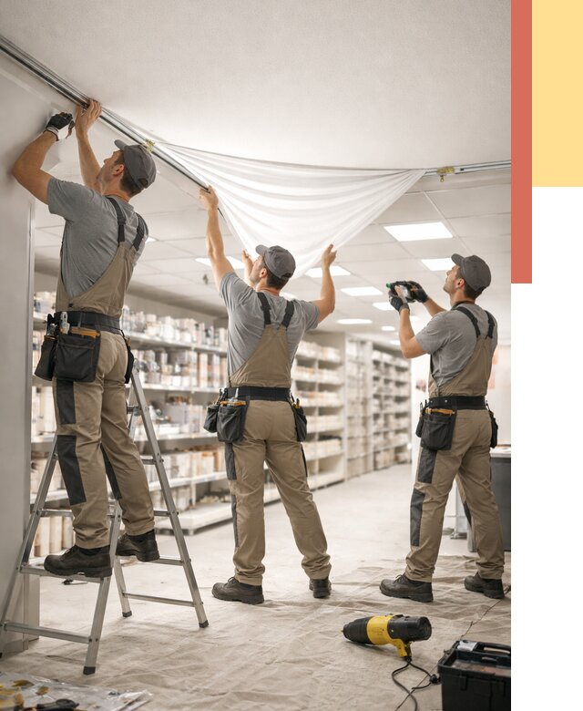 Монтаж натяжного потолка в магазине в Барабинске от 4571 руб. быстро и недорого | ОТДЕЛОЧНИК-Ббн