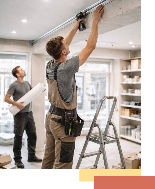 Монтаж натяжных потолков в магазине в Барабинске