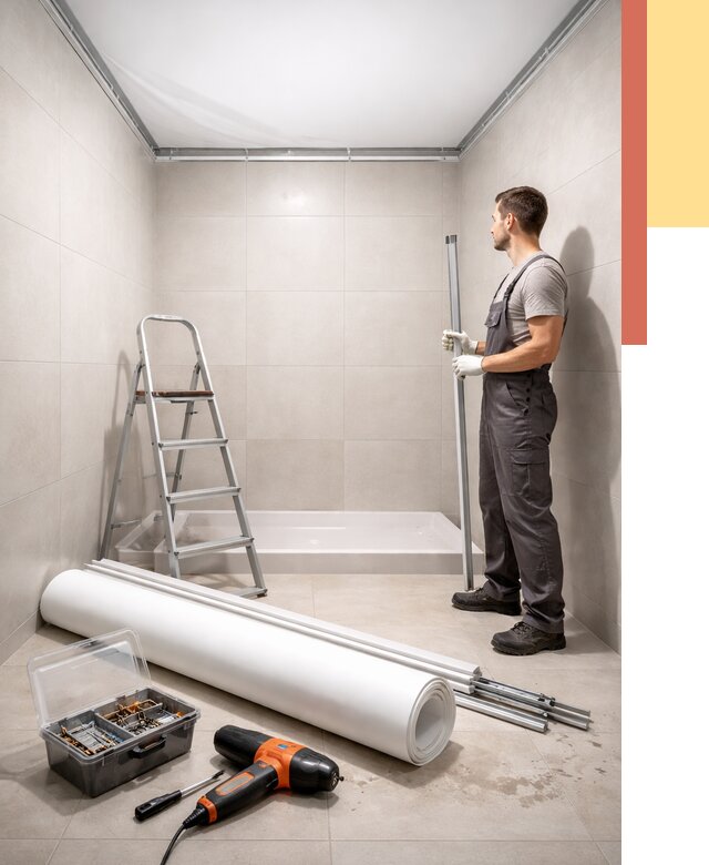 Монтаж натяжного потолка в санузле в Барабинске от 1879 руб. — ОТДЕЛОЧНИК-Ббн