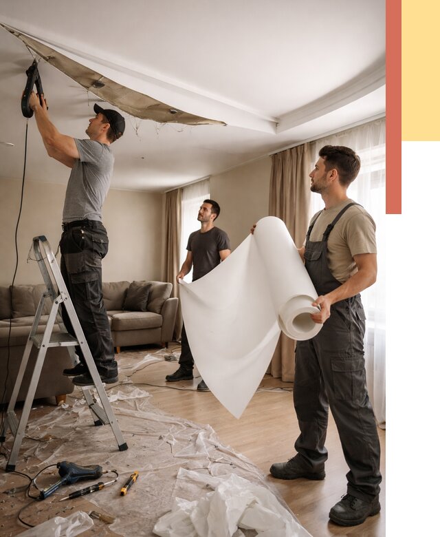 Замена полотна натяжного потолка в Барабинске от 9649 руб. быстро и недорого | ОТДЕЛОЧНИК-Ббн