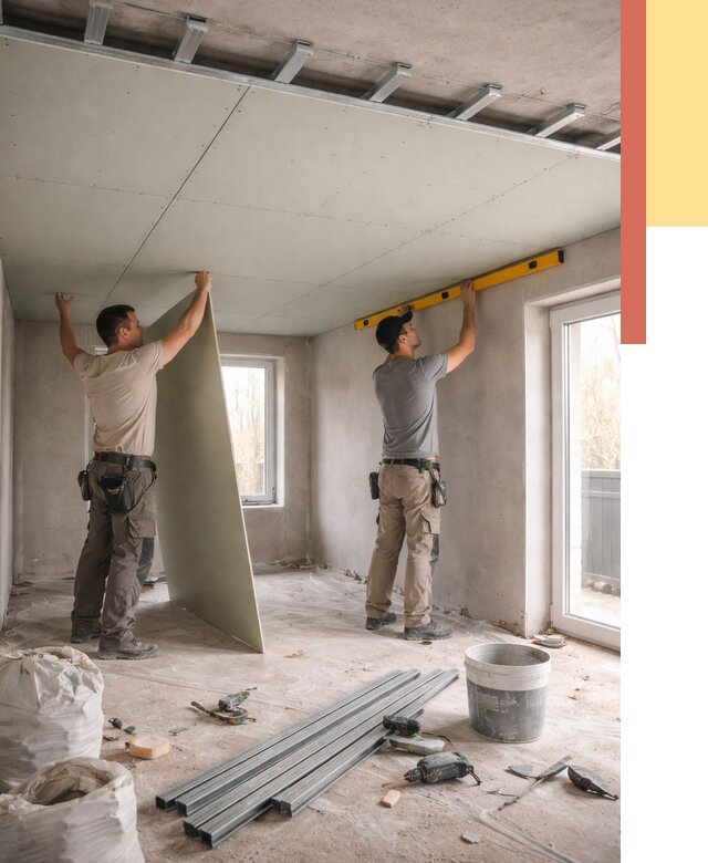 Одноуровневый потолок из гипсокартона в Барабинске от 762 руб. — монтаж под ключ | ОТДЕЛОЧНИК-Ббн