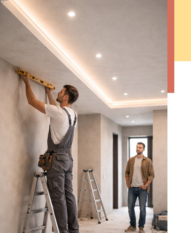 Потолок из гипсокартона с подсветкой в Барабинске от 762 руб./м2 под ключ | ОТДЕЛОЧНИК-Ббн