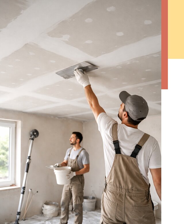 Шпаклевка потолка из гипсокартона в Барабинске от 3250 руб./м2 — услуги под ключ | ОТДЕЛОЧНИК-Ббн