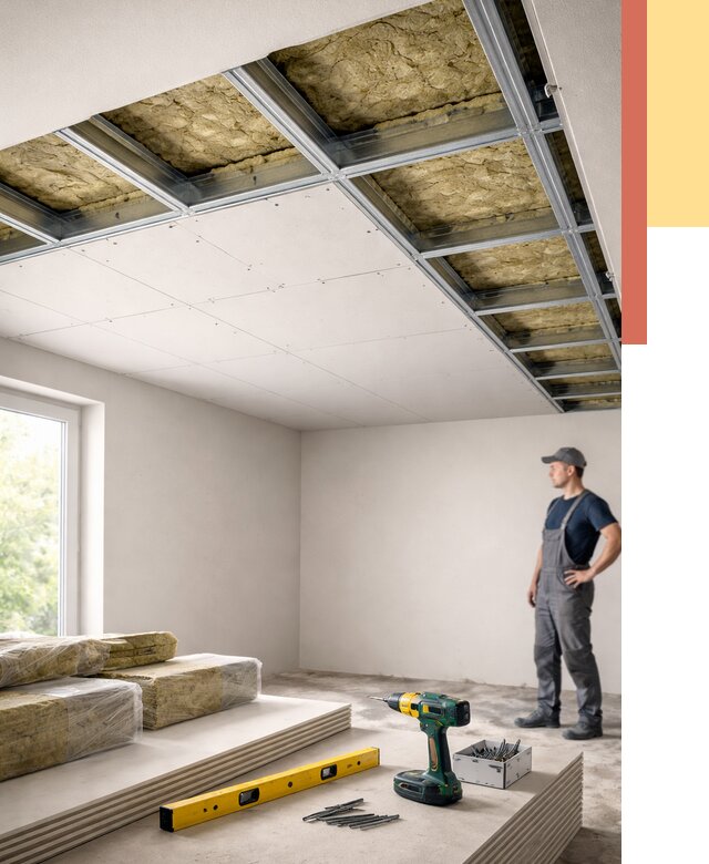 Звукоизоляция потолка ГКЛ в Барабинске от 965 руб. — монтаж под ключ | ОТДЕЛОЧНИК-Ббн