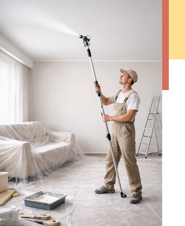 Покраска потолка краскопультом в Барабинске от 4571 руб. быстро и недорого | ОТДЕЛОЧНИК-Ббн